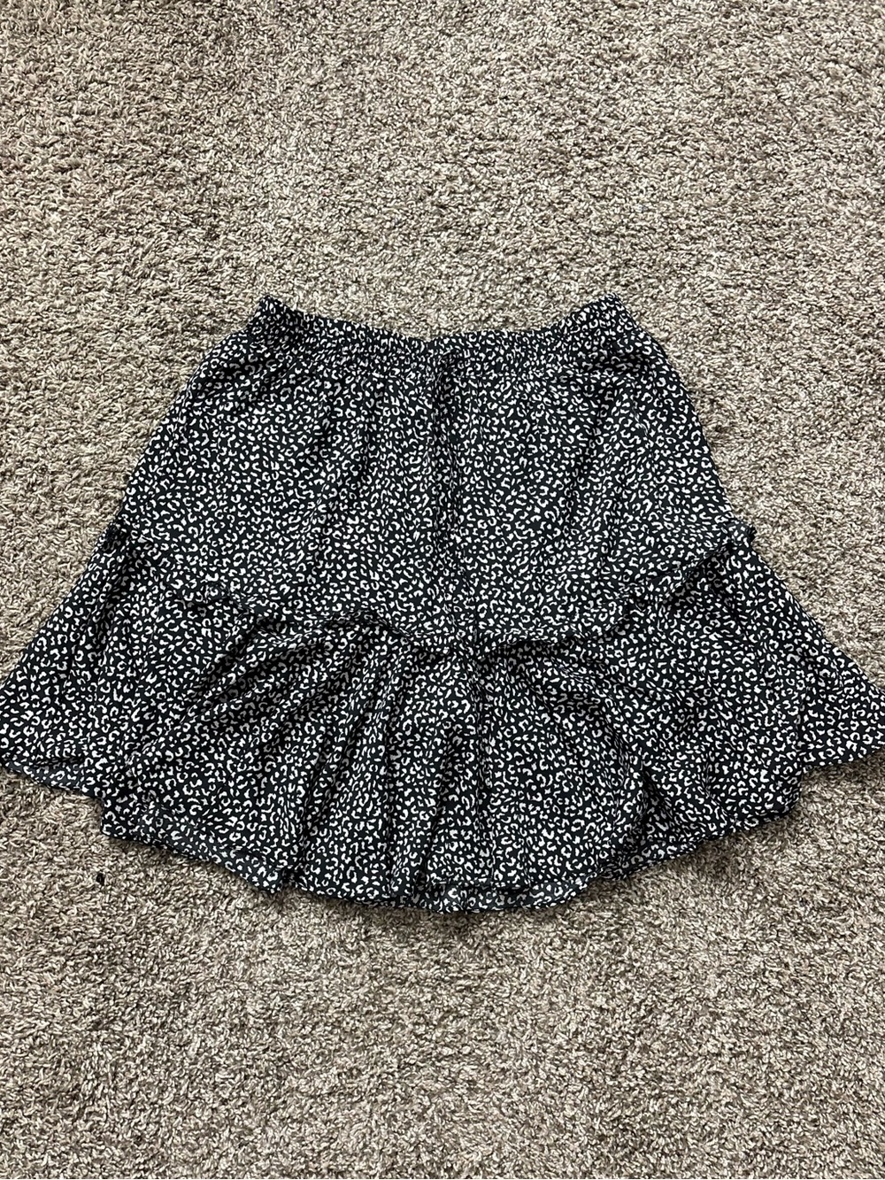 JODIFL Black and White Cheetah Printed Ruffle Hem Skirt Animal Print Woman M